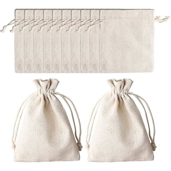12 kpl Pieniä Puuvillapusseja, 12*17cm Beige Puuvillavetoketjupusseja Luonnollisia Pieniä Kangaspusseja Koruille, Lahjoille, Täyttöpusseja
