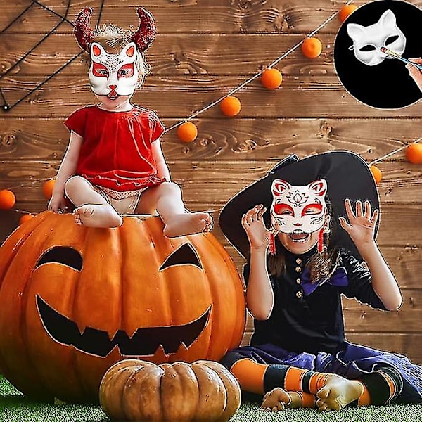 10 kappaleen pakkaus valkoisia naamioita, cosplay, maalaamaton naamiaisnaamio, valkoinen paperinaamio, maalaamattomat kissanaamiot karnevaaliin cosplay Halloween-juhliin