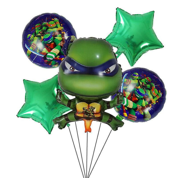 5 st Ninja Turtle Folie Ballong Set Festtillbehör Födelsedagsdekoration