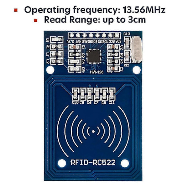 RC522 RFID Kit 13.56MHz SPI Läsarmodul med IC-kort & Chip Kompatibel för Arduino, Raspberry Pi