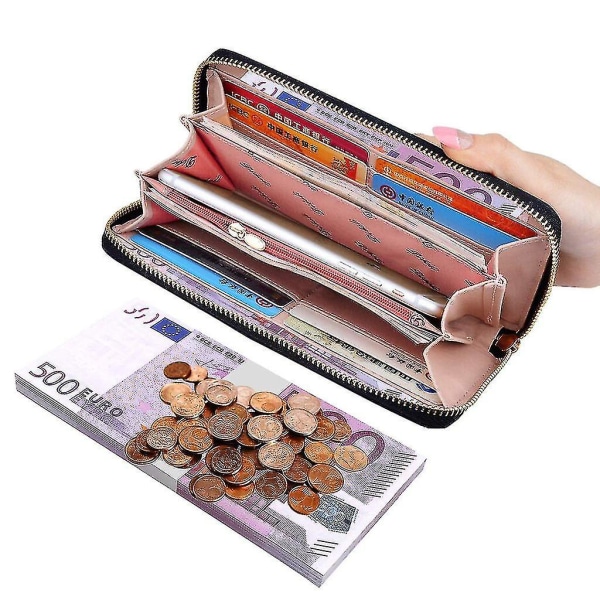 Rfid-beskyttet stor lommebok for kvinner - lang lommebok, lommebok, lommebok for kvinner, lommebokgave - svart
