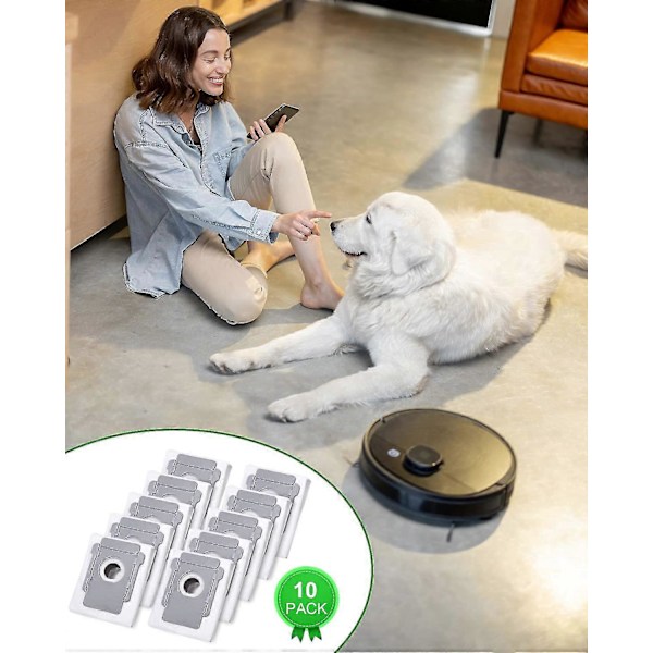 10 Støvsugerposer for iRobot Roomba I7 I7+ I3 I3+ I4 I4+ I6 I6+ J7 J7+ I8 I8+s9 S9+ E5 E6 E7 Clean Base, Erstatningsstøvpose for tilbehør