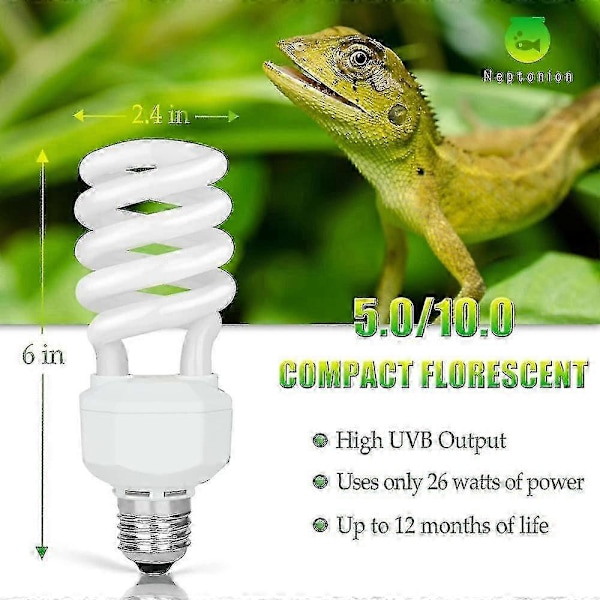 Uva Uvb 10.0 Reptilpære, 26w Dobbeltvirkende UV-lyspære, Kompakt Fluorescerende Lampe, Egnet Til Ørkenreptiler DFS