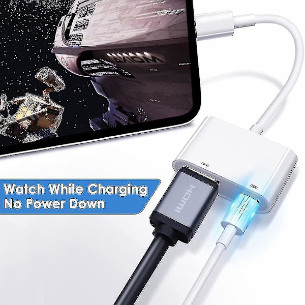 Apple Lightning Digital AV-adapter - Apple MFi-certifierad Lightning till HDMI-adapter - HDMI-kabelanslutning 1080p - Synkronisera skärm till TV/HDTV/skärm/projektor C