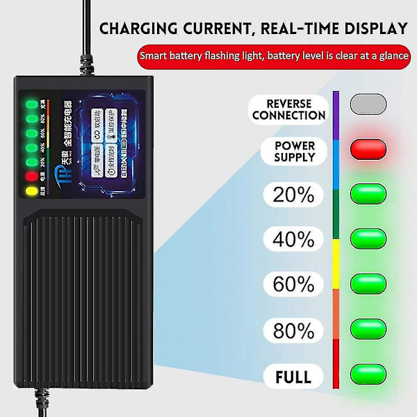 60v 20ah Elektrisk Køretøjslader Med 7 Lys Strøm Display Strøm Lækage Beskyttelse Bly Syre C