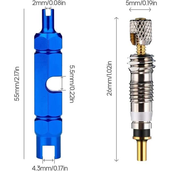 4 stk. Presta-ventilkerner, 2 stk. værktøj til fjernelse af ventilkerner, cykelventilkerneindsats til reparation