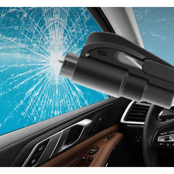 Car Safety Hammer Mini Glass Breaker 2-i-1 Glass Breaker for bilnøkkelring - svart, 7,5*3,5 CM, 1 stk.