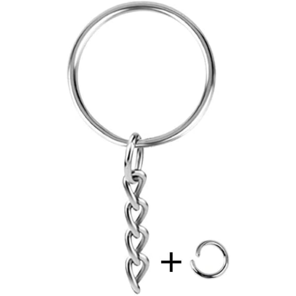 100 STK split nøglering med kæde 1,18 tommer og jump ring, sølv metal split nøglering dele