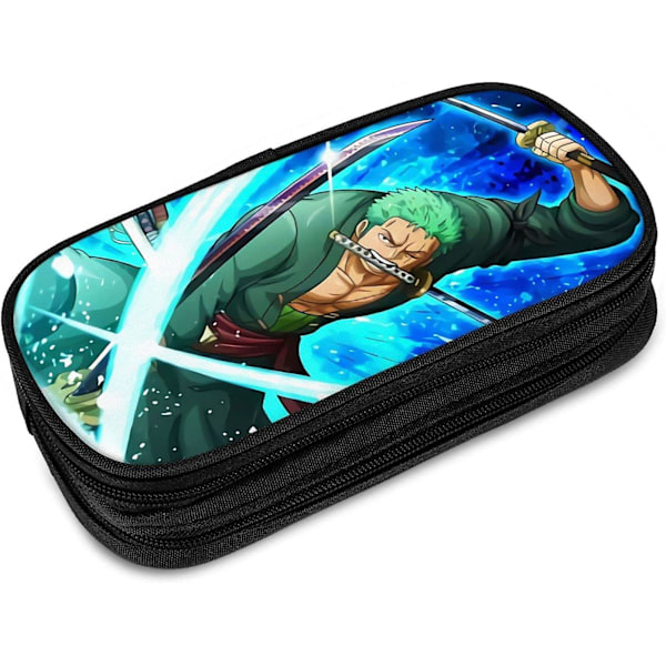 One Piece Zoro Anime -suurikokoinen kynäkotelo, toimistotarvikelaukku, monitoiminen toimistotarvikelaukku, sopii nuorille miehille ja naisille - Musta SAOE009568
