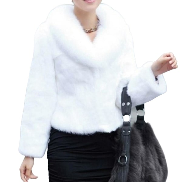 Kvinders vinterfrakke i imiteret pels tyk varm imiteret pels-overtøj med lommer til kontor cocktailparty rejser Khaki XL