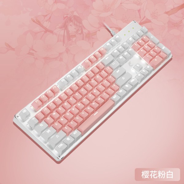 USB-kablet tastatur til spil, mekanisk tastatur (Pink White)