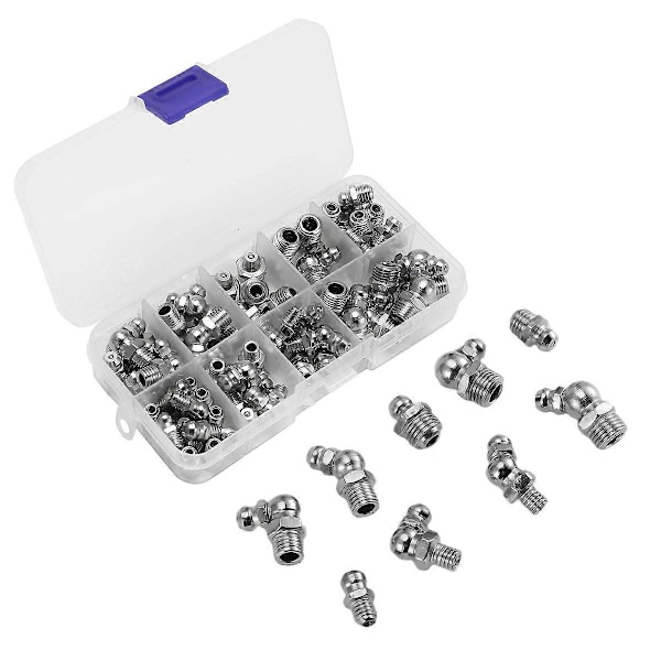 60st Metriska Smörjnipplar Kit, M6 M8 M10 45 90 Graders Hydrauliska Smörjnippel Sortiment för Vinklade
