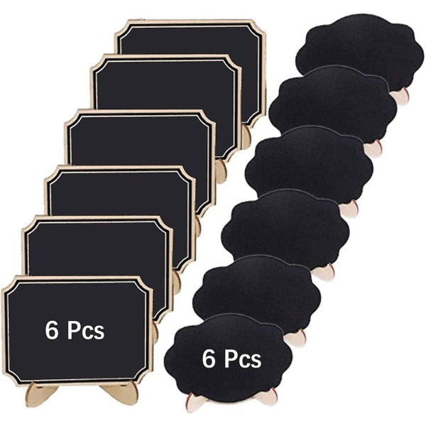 12-pack mini svarta tavlan skyltar med stativ, liten rektangel trä svarta tavlor present