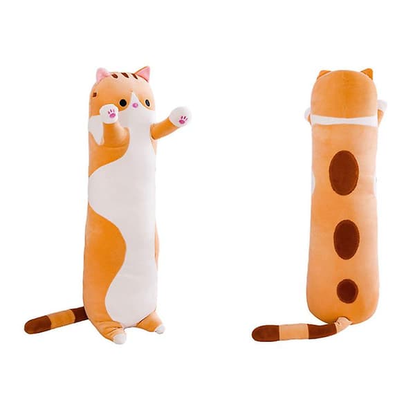 Blød sovende kattefigur pude plysdyr 70cm, grå