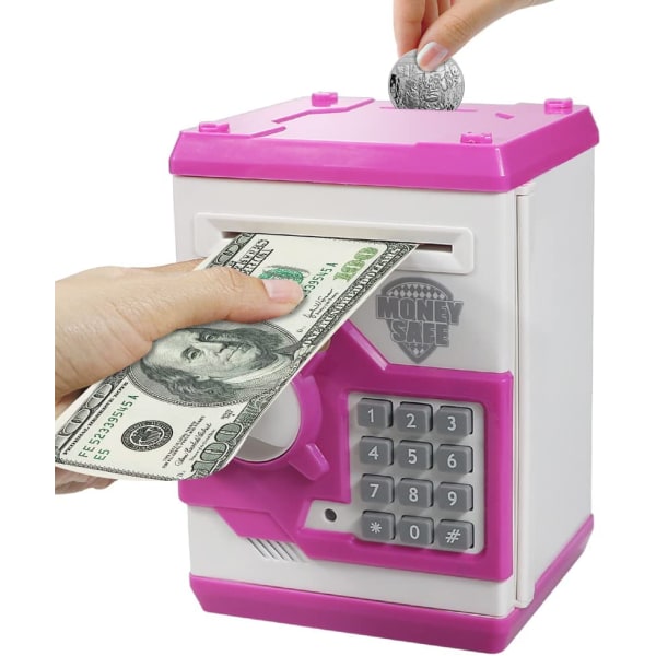 Sparegris, elektronisk pengekasse i ett stykke med passord minibankkasse (rosa)