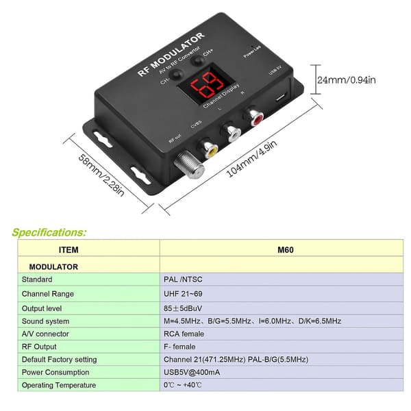 M60 RF-modulator AV til RF-konverter
