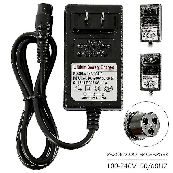 Scooter-lader, 24v, 3,3 fot strømadapter for Razor E100 E125 E150 E175 E200 E300 E500