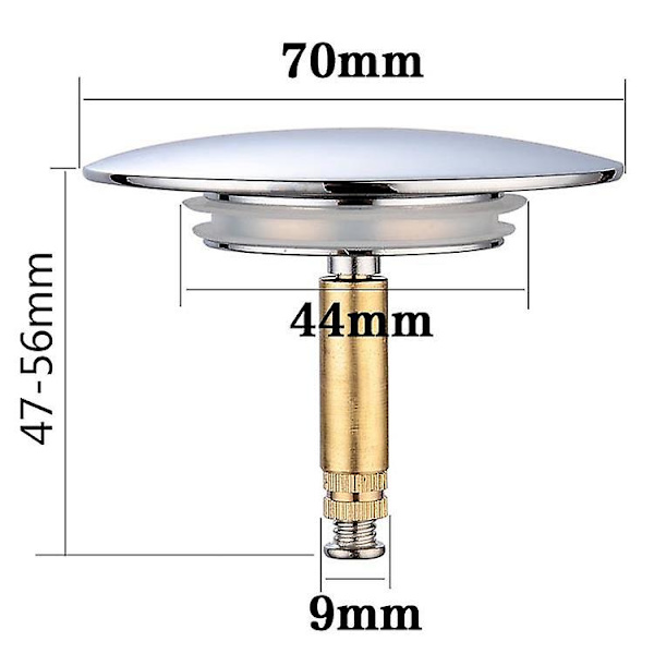 Badekarprop 70mm, med dobbelt tætning, højdejusterbar, universel badekarprop, bassinventil, hærdet messing med kromfinish, rustfrit badekarafløb