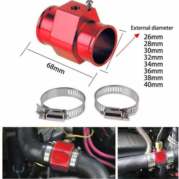 Radiator Slange Vanntemperatur Måler Adapter Farge Rød: 40mm