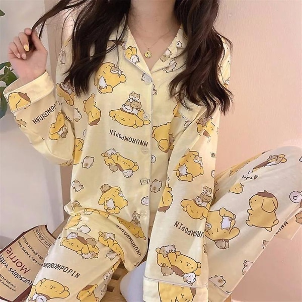 Uudet Kawaii Sanrios puuvillaiset pyjamasetit kevätsyksyn pyjamat söpöt Cinnamoroll Kuromi sarjakuva yövaatteet Naisten kotivaatteet tytöille lahja CAISE WEINI XL