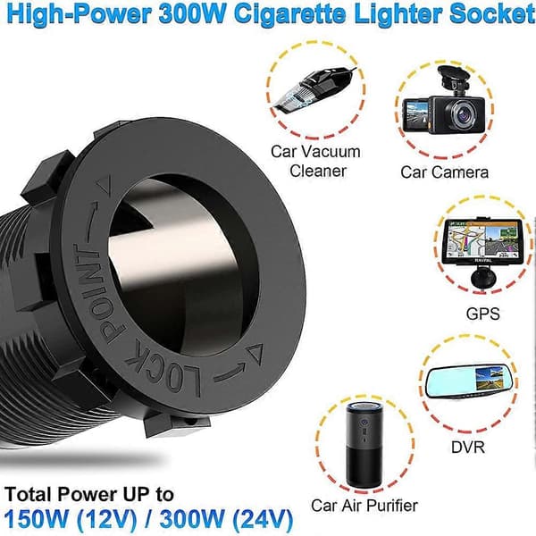 Marine Båt RV 12V Lader Socket Panel, 4 I 1 DC 12V Uttakspanel Multi USB Hurtiglader med Tog