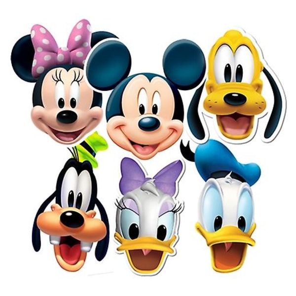 Mickey Mouse og venner Kort Udklædningsmasker Sæt med 6 (Mickey, Minnie, Anders, Goofy, Pluto og Daisy)