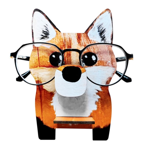 Trä Djurglasögonhållare Tecknad Fox Glasögonställ Personlig skrivbordsprydnad för hemmet