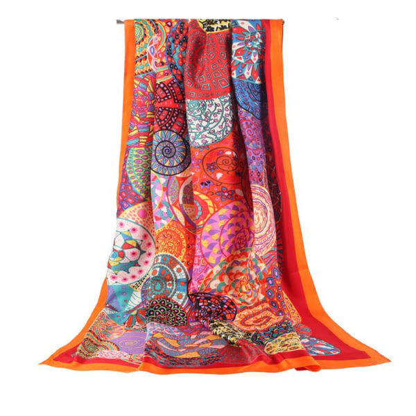 Fashionabla printed tunn satin-scarf för kvinnor-röd