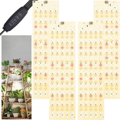 4-delt LED-plantelyssæt, med 3/9/12 timers timer, til frøplanter, sukkulenter og blomstrende planter