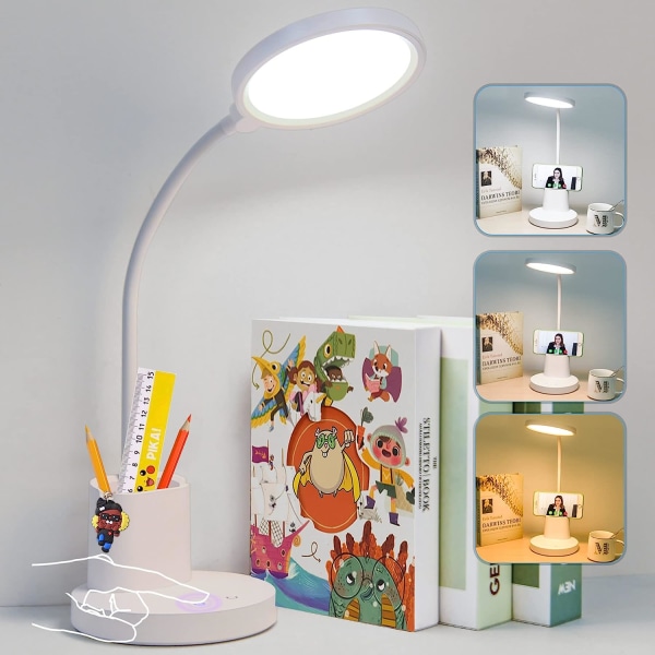 LED-bordslampe, 4500mAh berøringsbordslampe, 3 fargemoduser, oppladbar hvit skrivebordslampe med penneholder