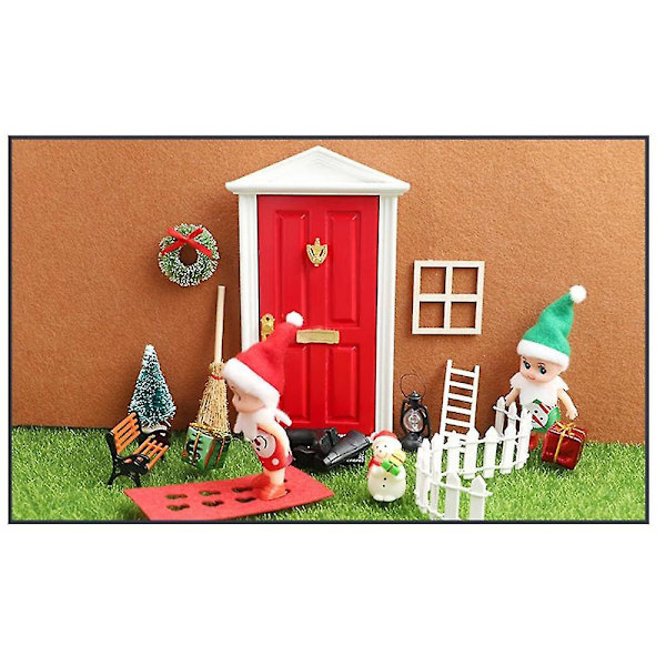 Elf Dør Julepynt Lysstreng Hat Krans Mini Træ Gaveæsker Fe Toyhouse Miniature Scene