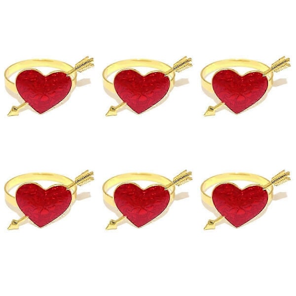 6 stk. Valentine Hjerte Serviettringer Røde og Gull Hjerte Serviett Holdere for Valentinsdag Bryllup Borddekor P2025041100974