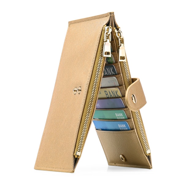 Dame-lommebok RFID-blokkerende bi-fold multi-kort lommebok med glidelåslomme (gyllen gul)