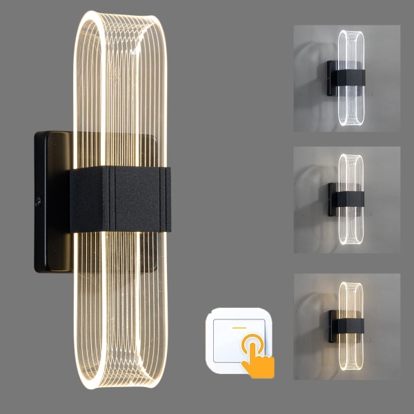 12W LED vägglampa, modern inomhuslampa i aluminium, justerbar sänglampa, oval (svart)