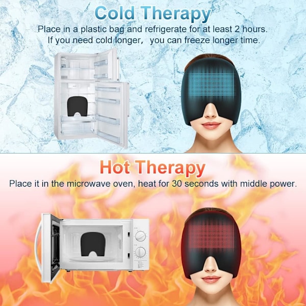Migræne Gel Cap, 180° Kold Migræne Genanvendelig Hot Pack, Sort Gray