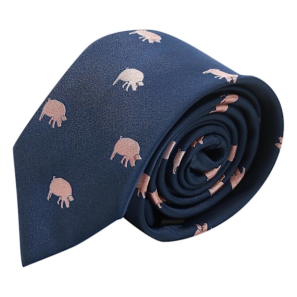Marinblå slips med broderat gris-motiv