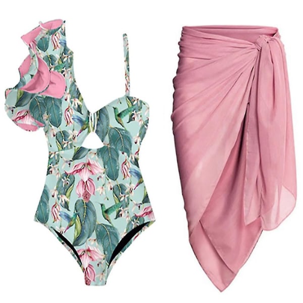 Baddräkt baddräkt för kvinnor Cover Up Retro Holiday Beach Dress Kjol Asymmetrisk Sommar Surf Wear Baddräkt Pink S