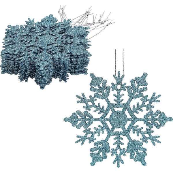 Pakke med 12-10cm glitter snøfnugg hengende dekorasjoner - julepynt