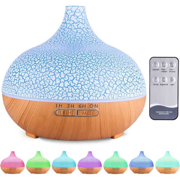 Diffuser til æteriske olier, 550 ml ultralyds luftfugter elektrisk aromaterapi diffuser med fjernbetjening, 7 farver