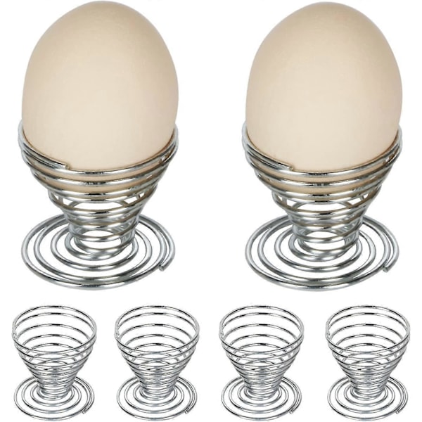 6 X Spiral Äggkoppar i Rostfritt Ståltråd