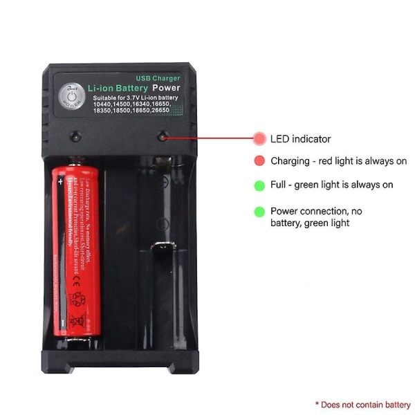 18650 lader dobbel spor USB lader for å lade 3.7V sylindrisk 2-cell litiumbatteri