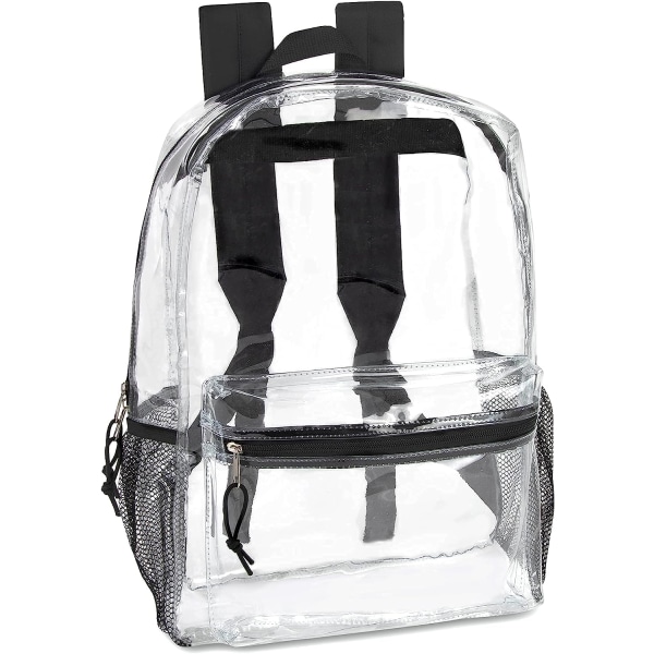 Transparent ryggsäck med förstärkta axelband och främre tillbehörsficka,