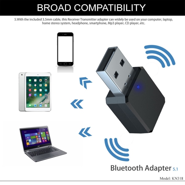 Lydmottaker Usb Dongle Bluetooth Biladapter Smartphone Laptop Innebygd mikrofon Plast Dual Output Stereo Sound, 100% Ny