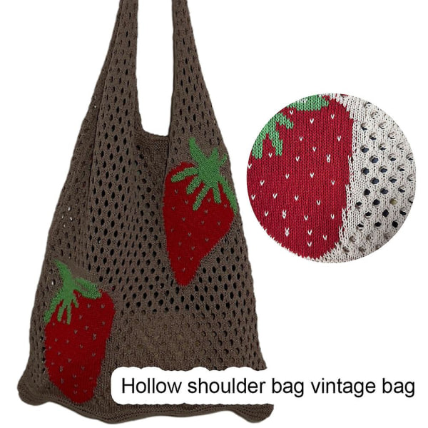 Strikket taske, mesh mulepose, hul taske, jordbærtaske, uldtaske, kvindetaske