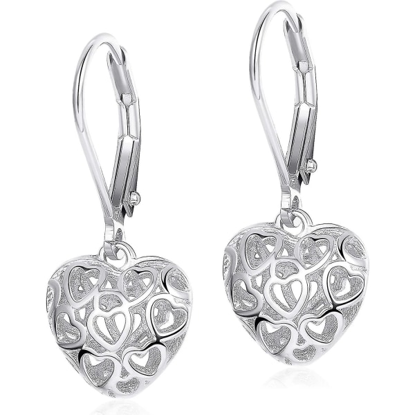 Hjerteøredobber S925 Sterling sølv hulformede øredobber for kvinner Jenter Dangle Drop øredobber/bl