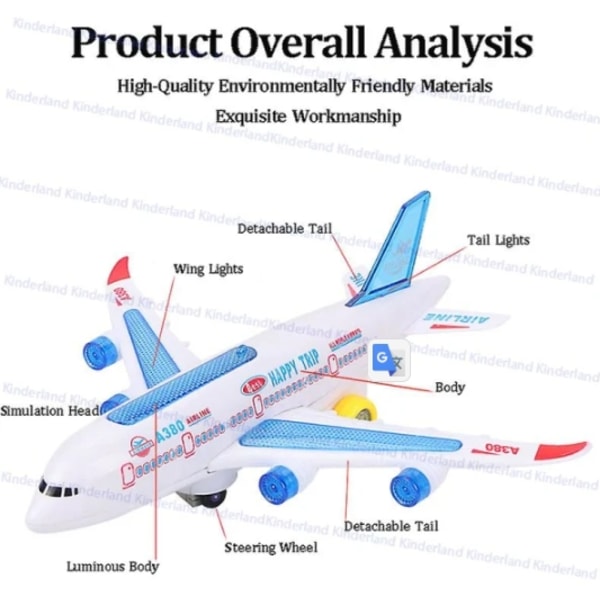Elektriskt flygplan med musik, ljus, LED-leksaksplan A380, lätt passagerarflygplanleksak (YX)