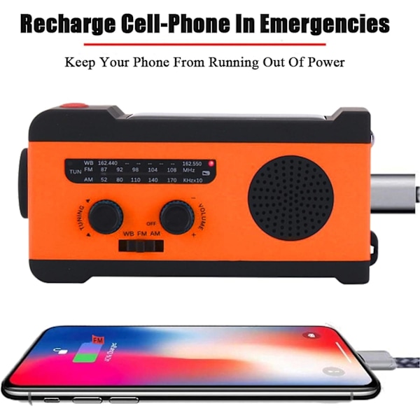 Handvev nödradio | Bärbar Am/fm/noaa solnödradio - Am/fm/noaa solradio med LED-ficklampa, Sos-larm, Usb-laddare, Emergenc