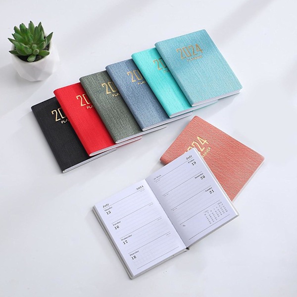 2 stk., 2024 Planlægger 2024 Kalender 12 Måneders Planlægger 2024-2025 Daglig Ugentlig og Månedlig Agenda Notebook A7 PU Læder Cover Sort