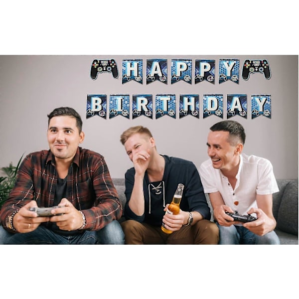 Videospil Happy Birthday Banner (blå) Spiltemafest Happy Birthday Drenge Børn Spiller Spiltemafest Dekoration - SNNGV