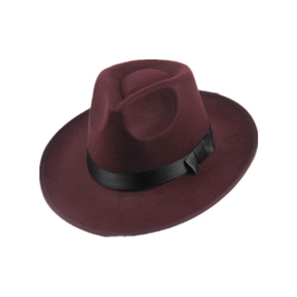 Visirhat Herre og Dame Top Hat Hard Filt Bred Skygge Efterårsblå Retro Hat Filt Hat Jazz Hat Wine Red
